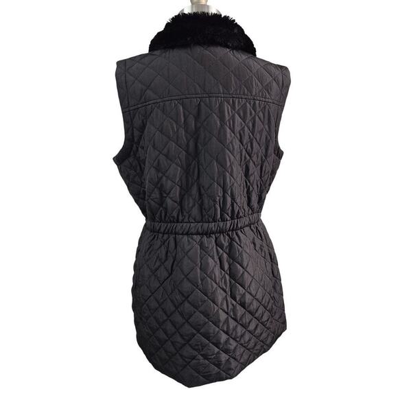 Jones New York Signature Black Women's Faux-Fur Collar Quilted Long Vest L NWOT - Picture 5 of 7